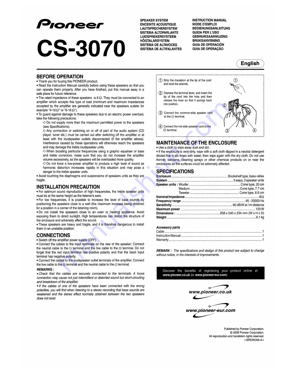 Pioneer CS-3070 Instruction Manual Download Page 1