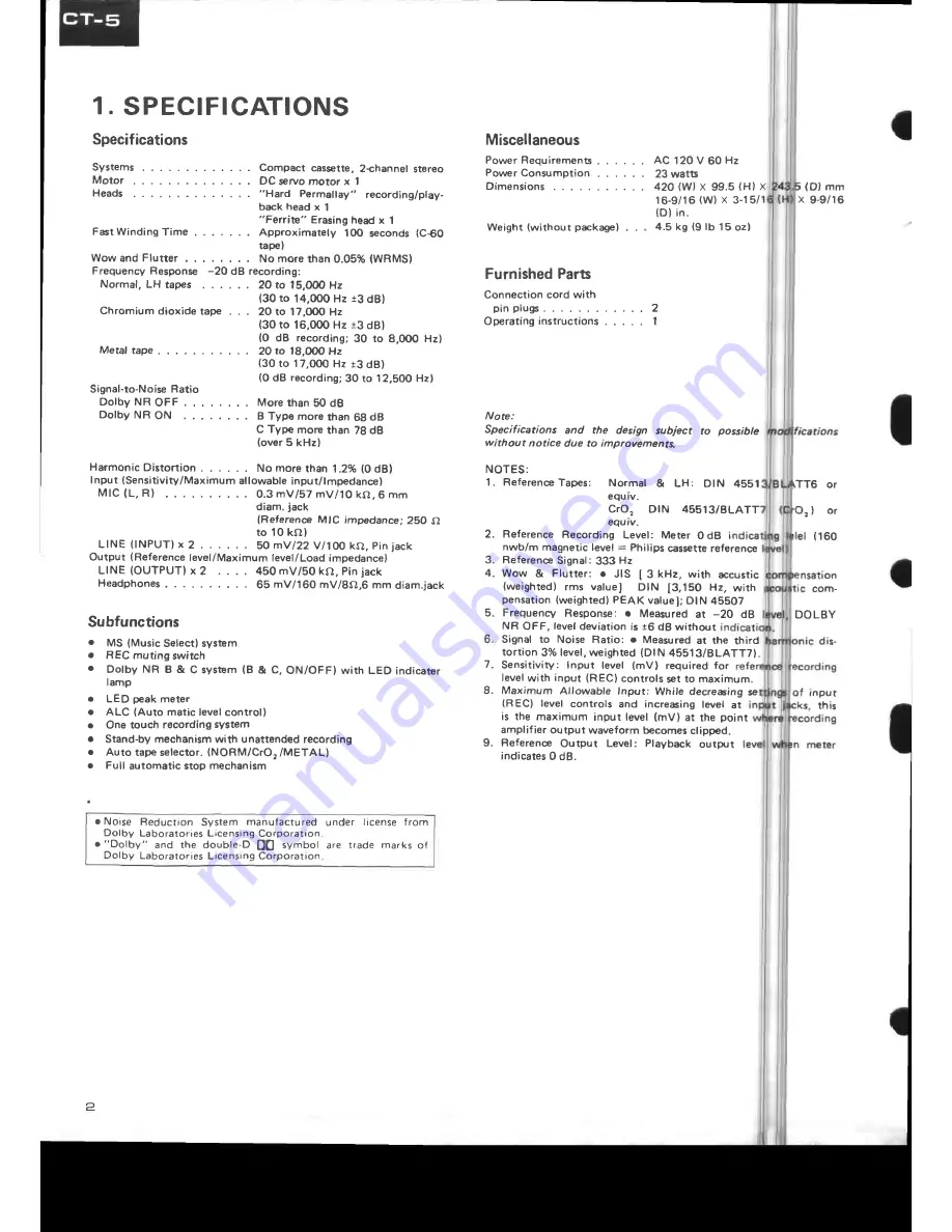 Pioneer CT-5 Service Manual Download Page 2