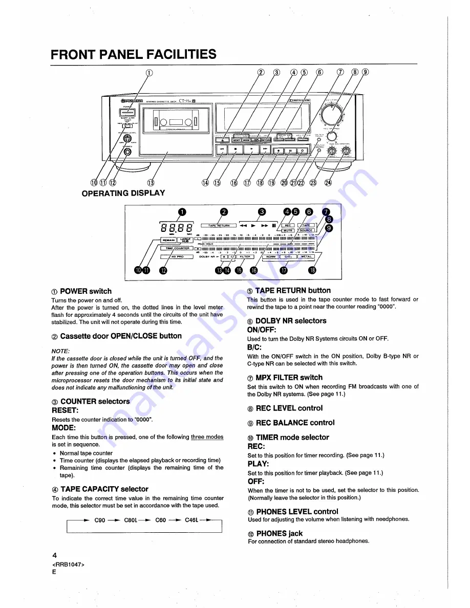 Pioneer CT-91a Operating Instructions Manual Download Page 4