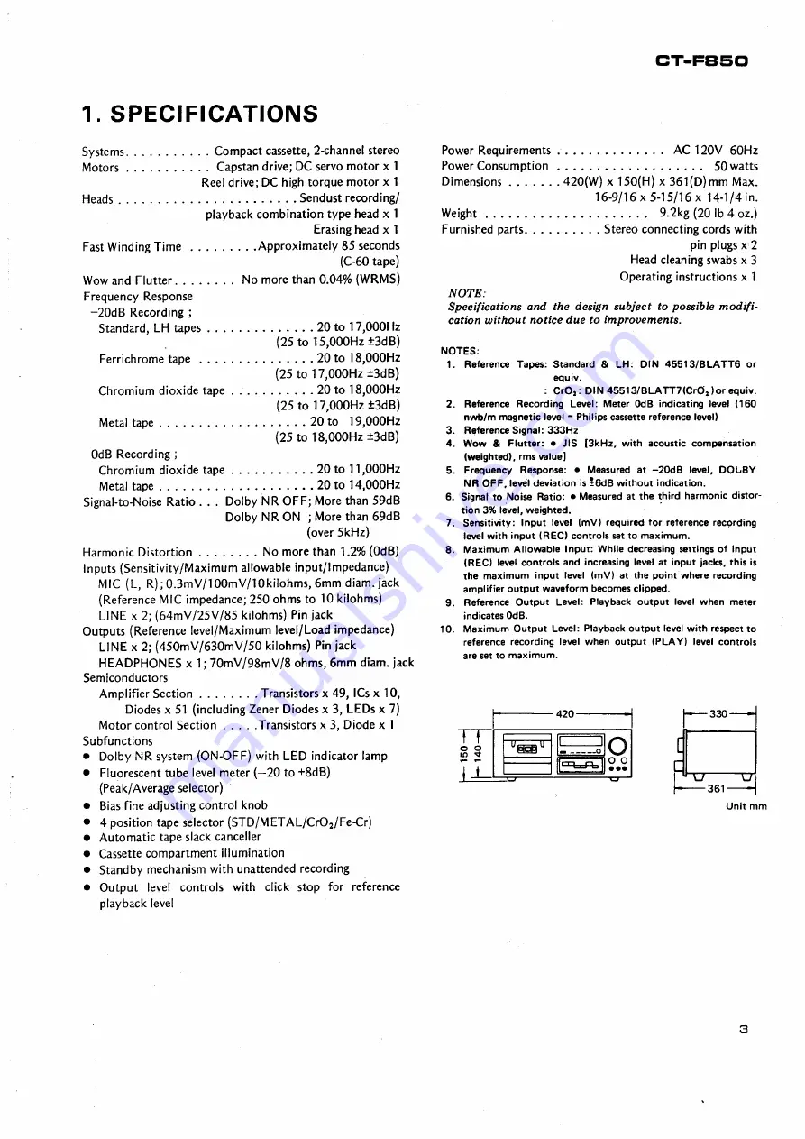 Pioneer CT-F850 Service Manual Download Page 3