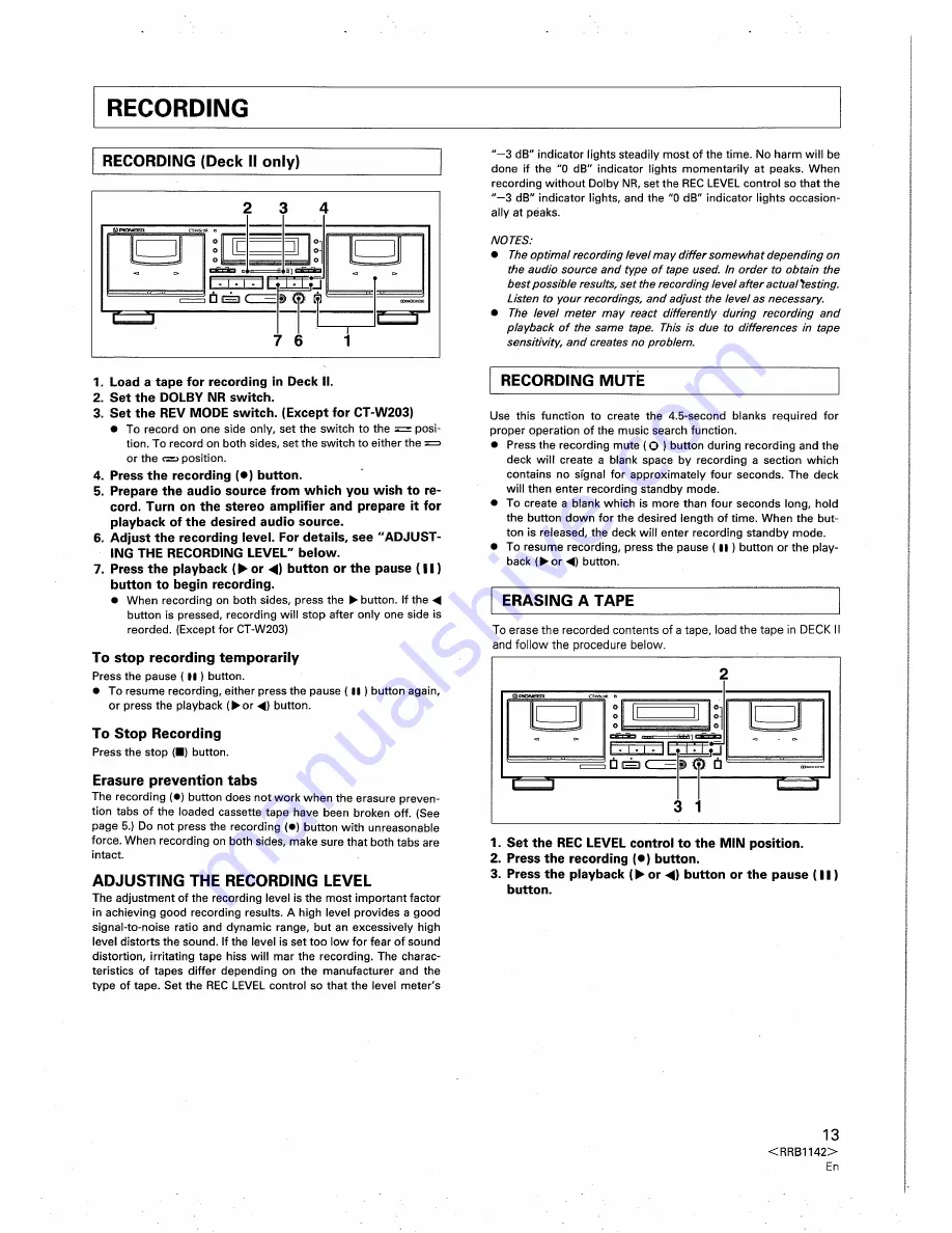 Pioneer CT-W203 Operating Instructionsr Download Page 13