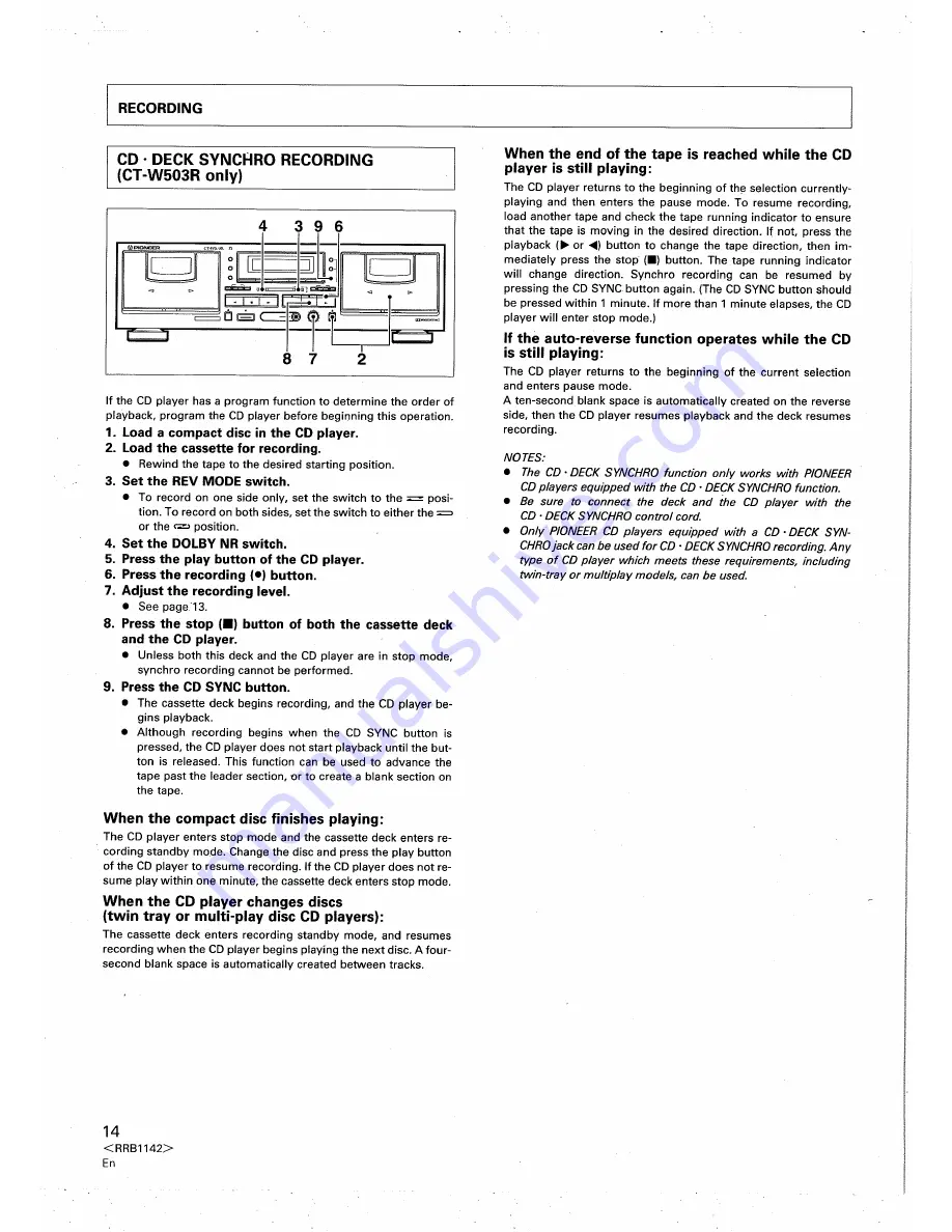 Pioneer CT-W203 Operating Instructionsr Download Page 14