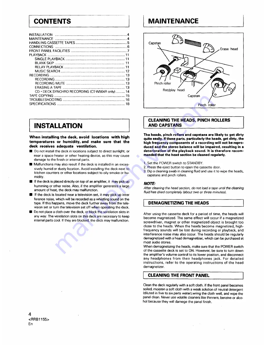 Pioneer CT-W204 Operating Instructions Manual Download Page 4