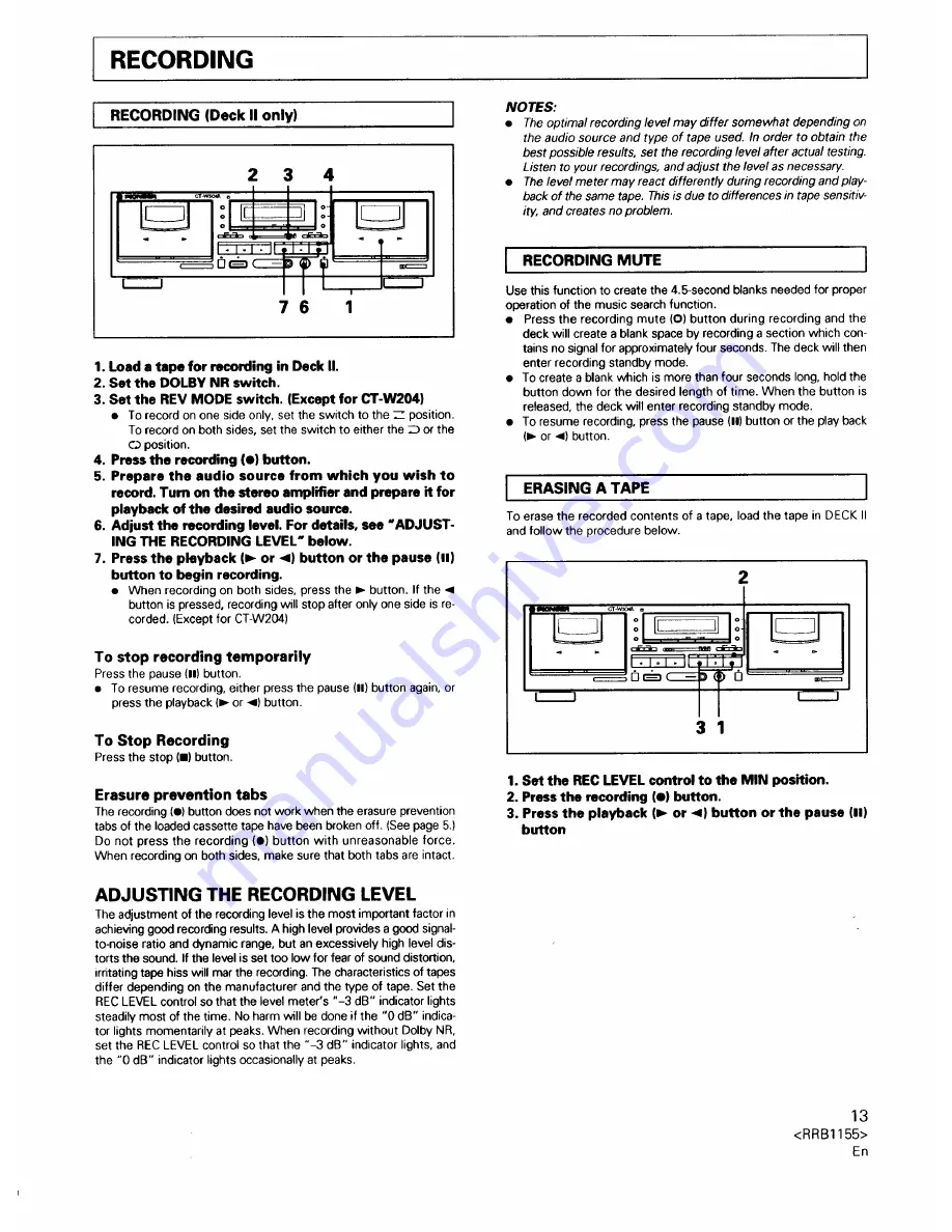 Pioneer CT-W204 Operating Instructions Manual Download Page 13