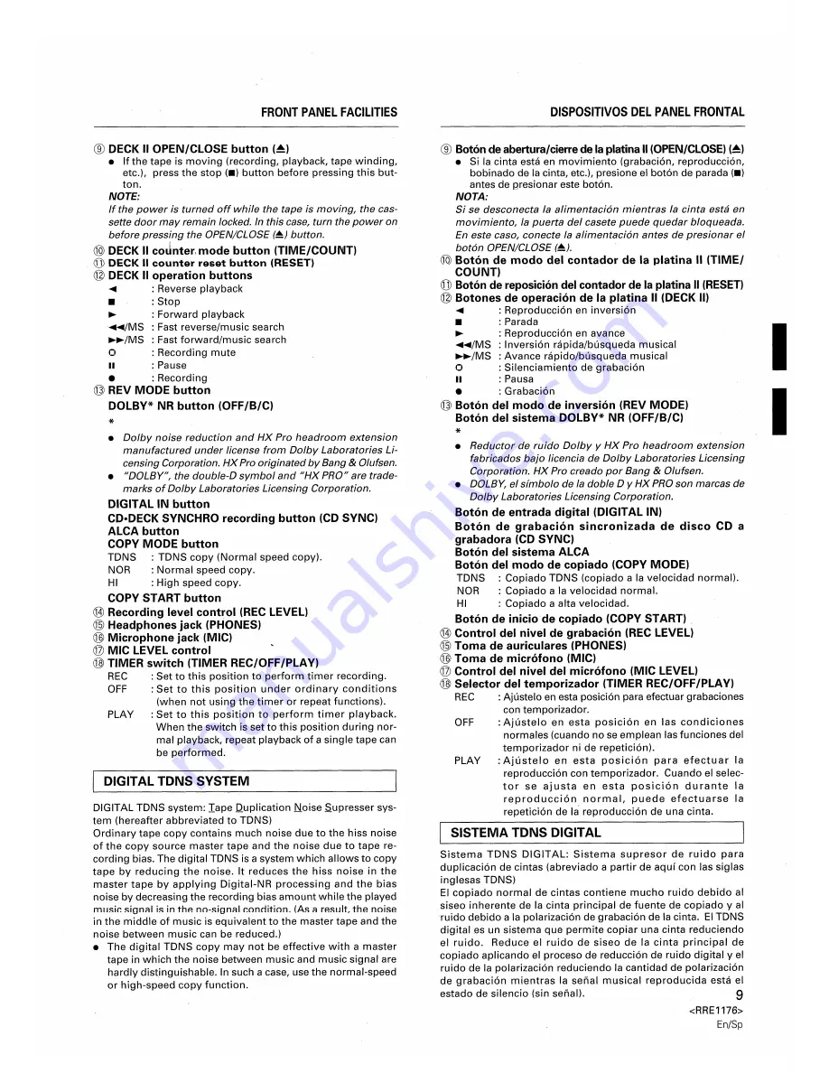 Pioneer CT-W806DR Operating Instructions Manual Download Page 9