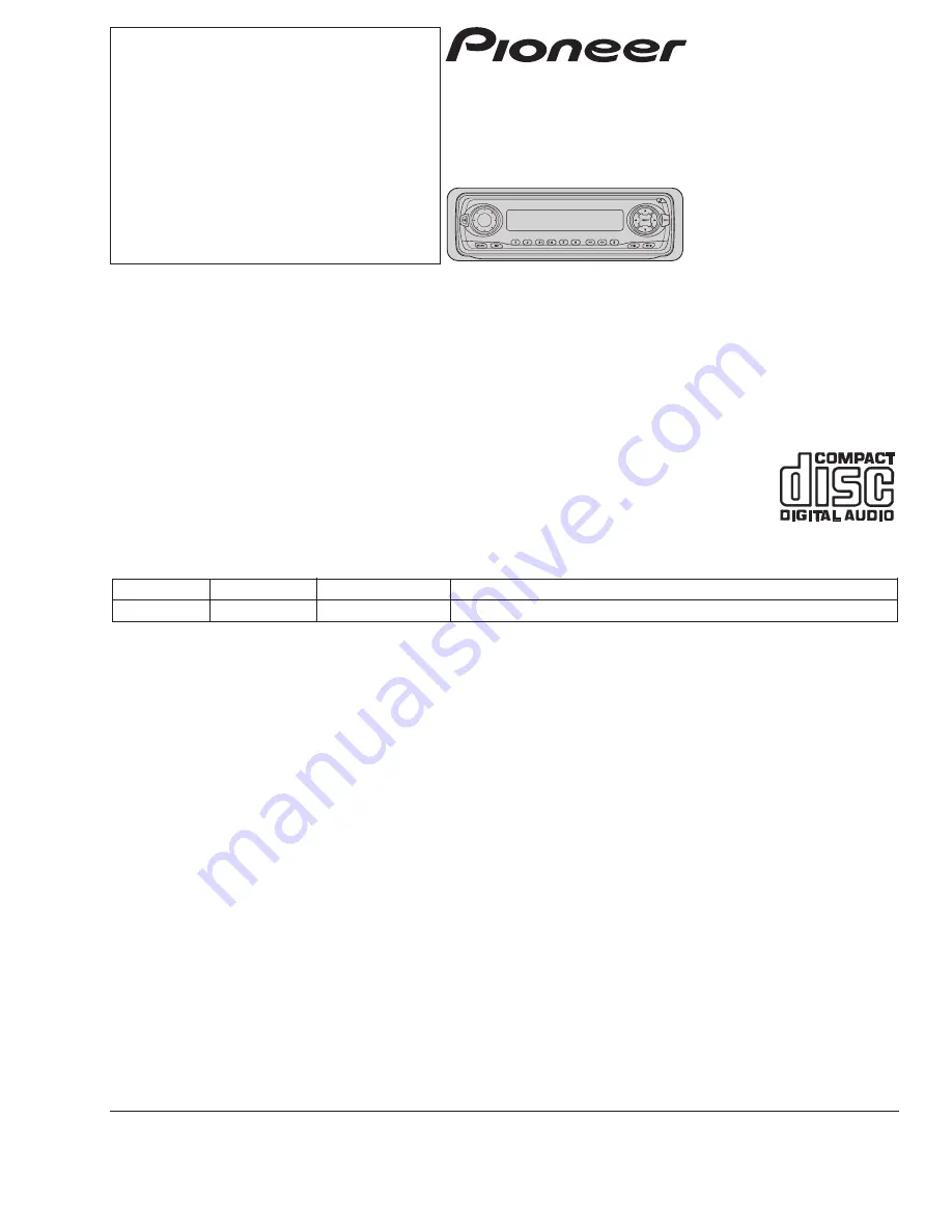 Pioneer DEH-P33 Скачать руководство пользователя страница 1