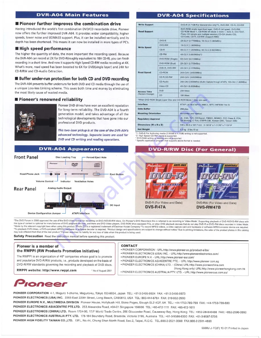 Pioneer DVR-A04 Specifications Download Page 2