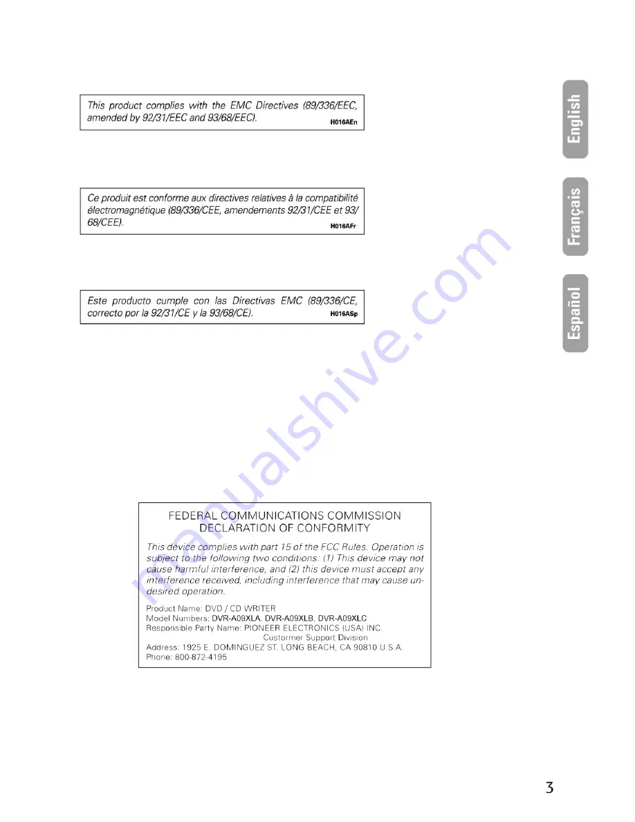 Pioneer DVR-A09XLA Operating Instructions Manual Download Page 3