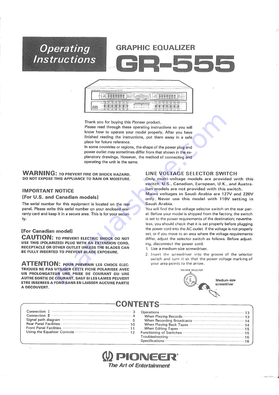 Pioneer GR-555 Operating Instructions Manual Download Page 1