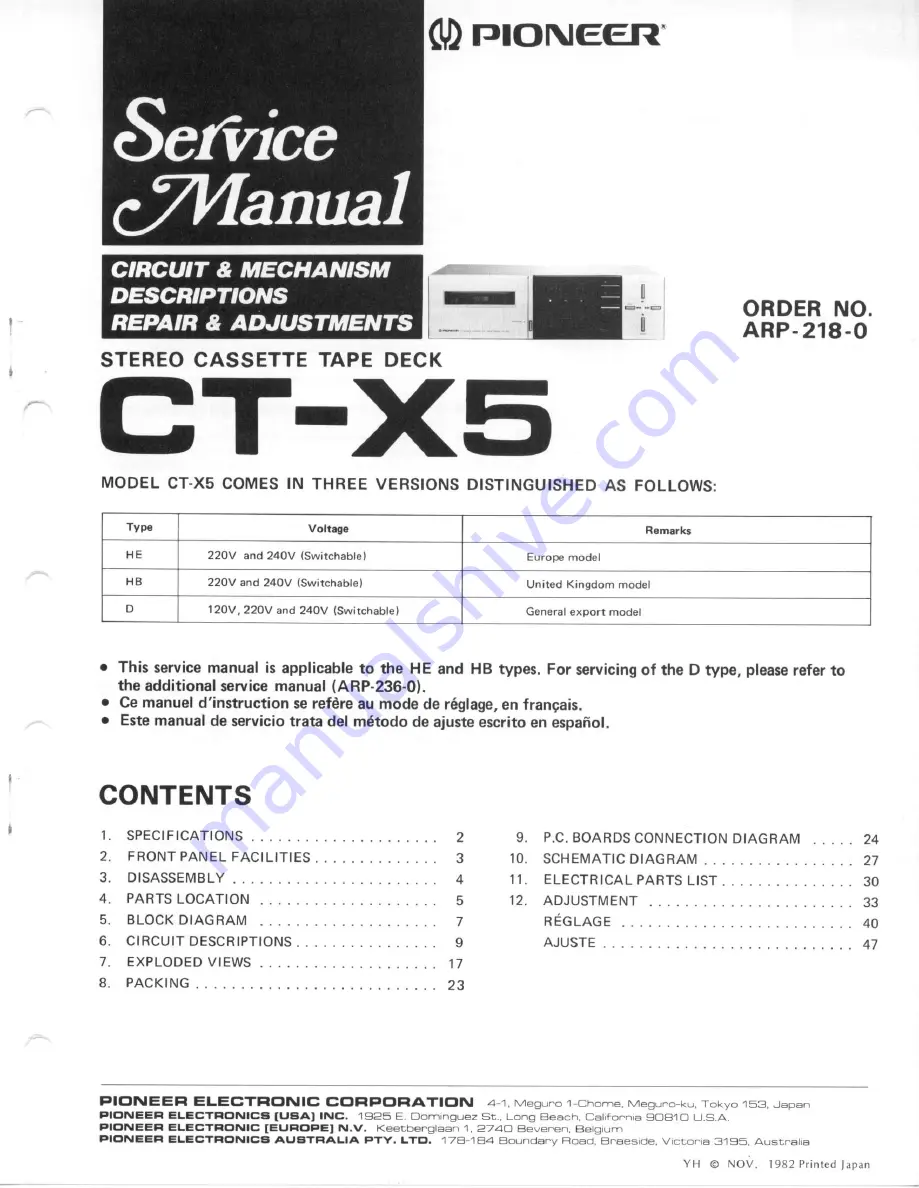 Pioneer GT-X5 Service Manual Download Page 1