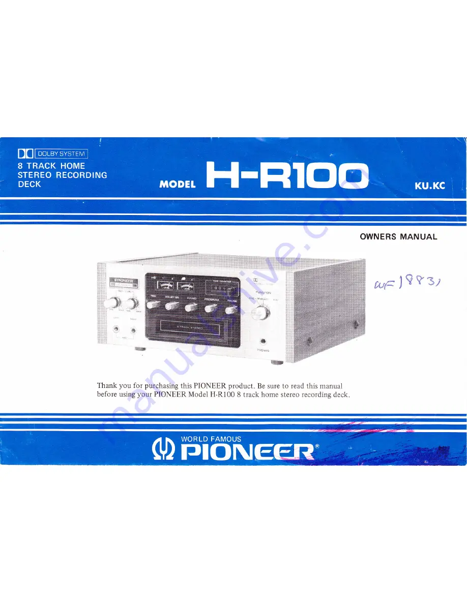 Pioneer H-R100 Owner'S Manual Download Page 1