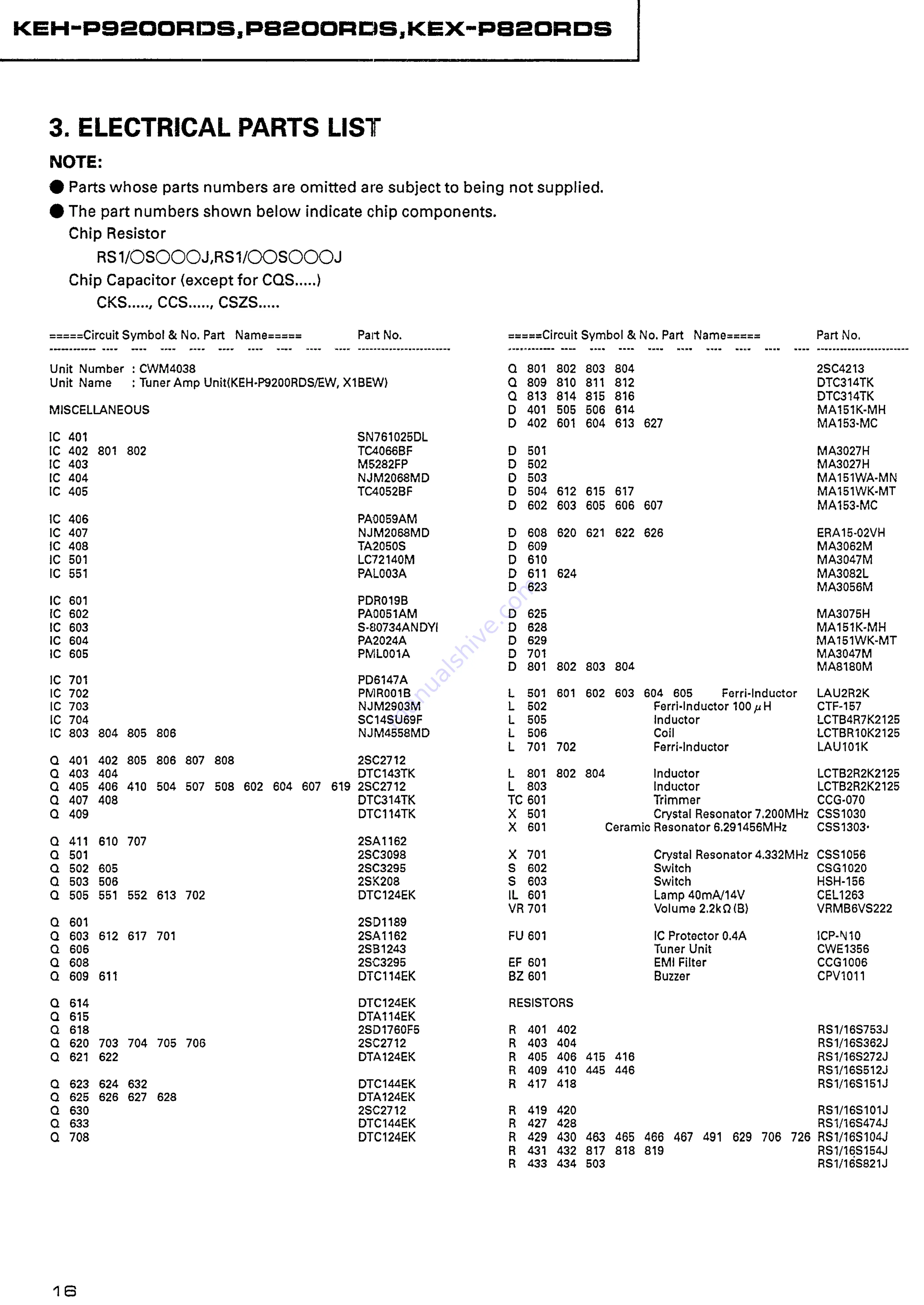 Pioneer KEH-P8200RDS EW Service Manual Download Page 16