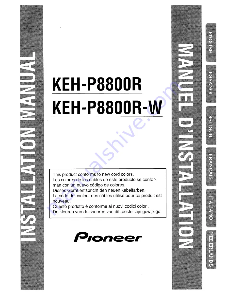 Pioneer KEH-P8800R Installation Manual Download Page 1