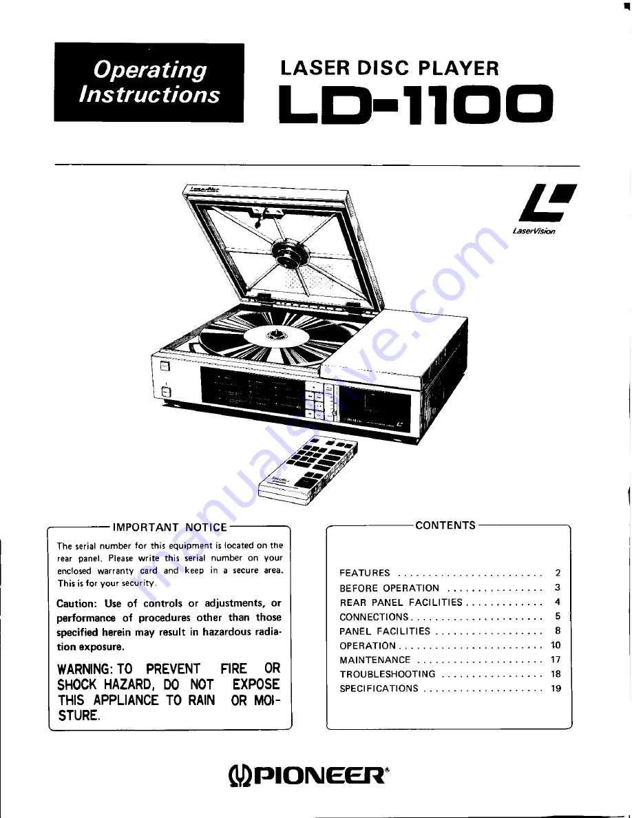 Pioneer LD-1100 Скачать руководство пользователя страница 1