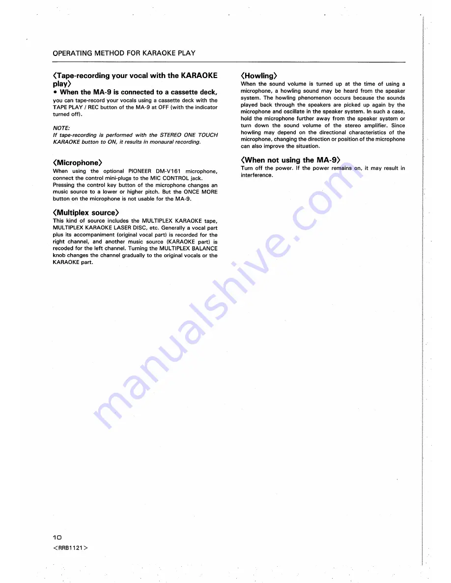 Pioneer MA-9 Operating Instructions Manual Download Page 10