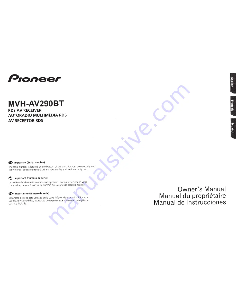 Pioneer MVH-AV290BT Owner'S Manual Download Page 1