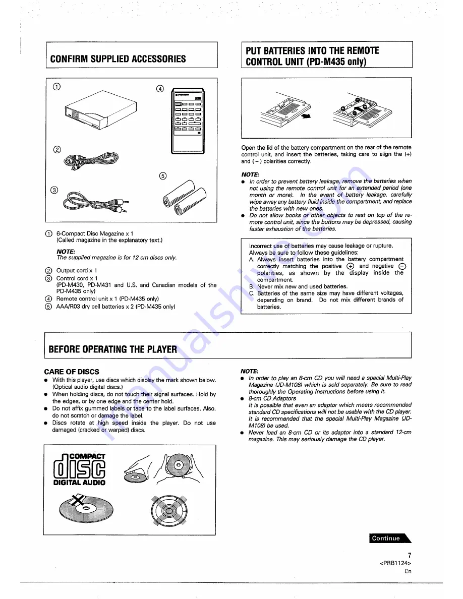 Pioneer PD-M430 Operating Instructions Manual Download Page 7