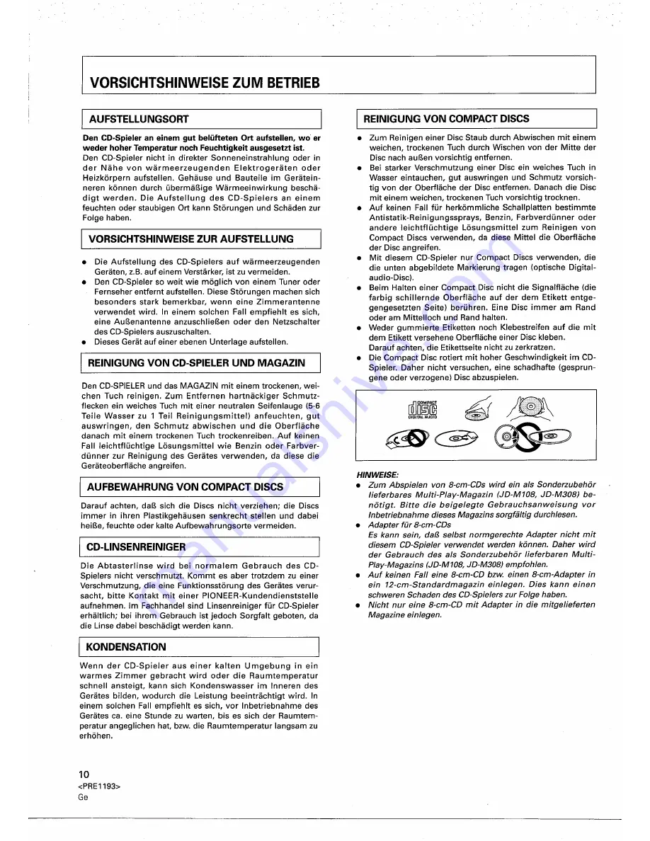 Pioneer PD-M503 Operating Instructions Manual Download Page 10