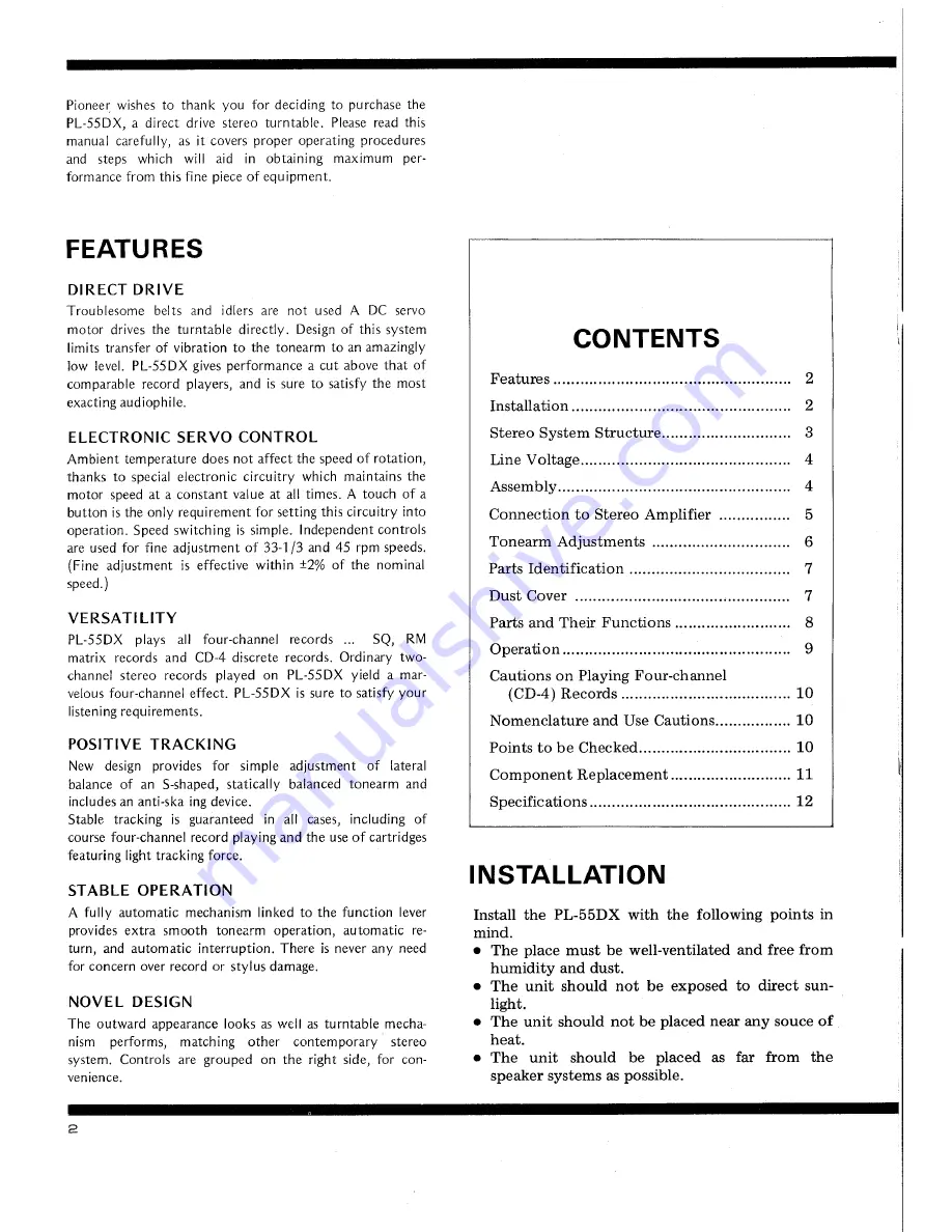 Pioneer PL-55DX Operating Instructions Manual Download Page 2