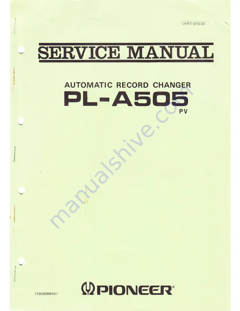 Pioneer PL-A505 Service Manual Download Page 1