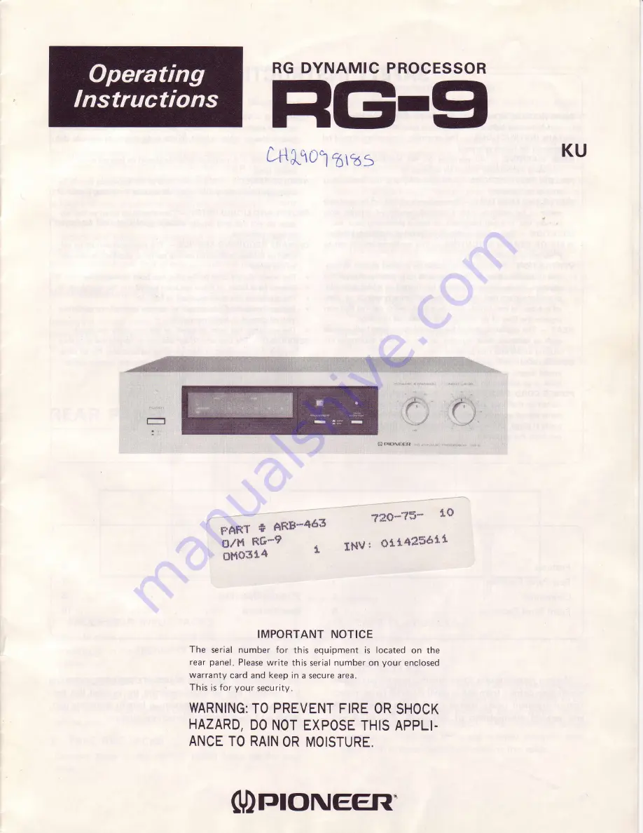 Pioneer RG-9 Скачать руководство пользователя страница 1