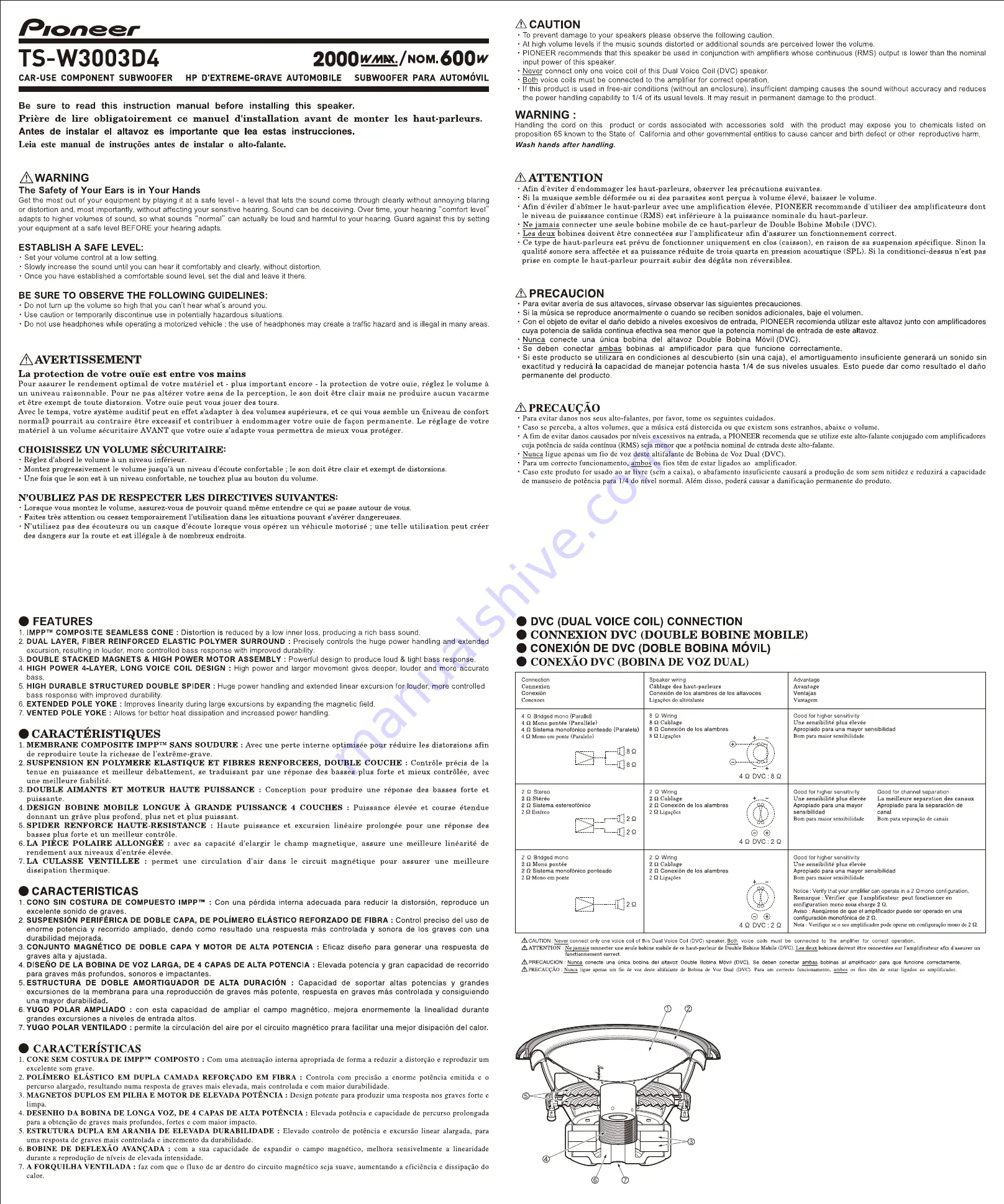 Pioneer TS-W3003D4 Instruction Manual Download Page 1