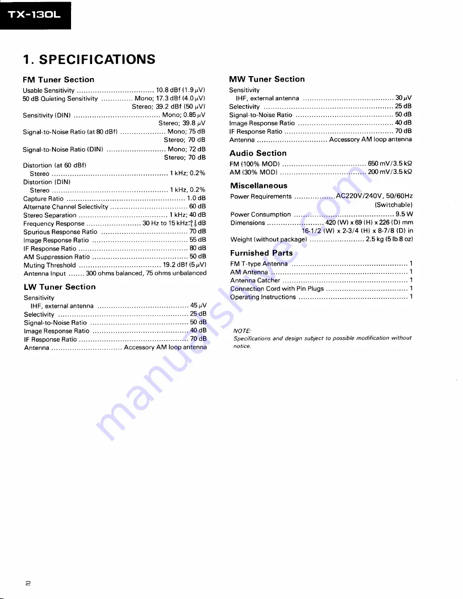 Pioneer TX-130L HB Service Manual Download Page 2