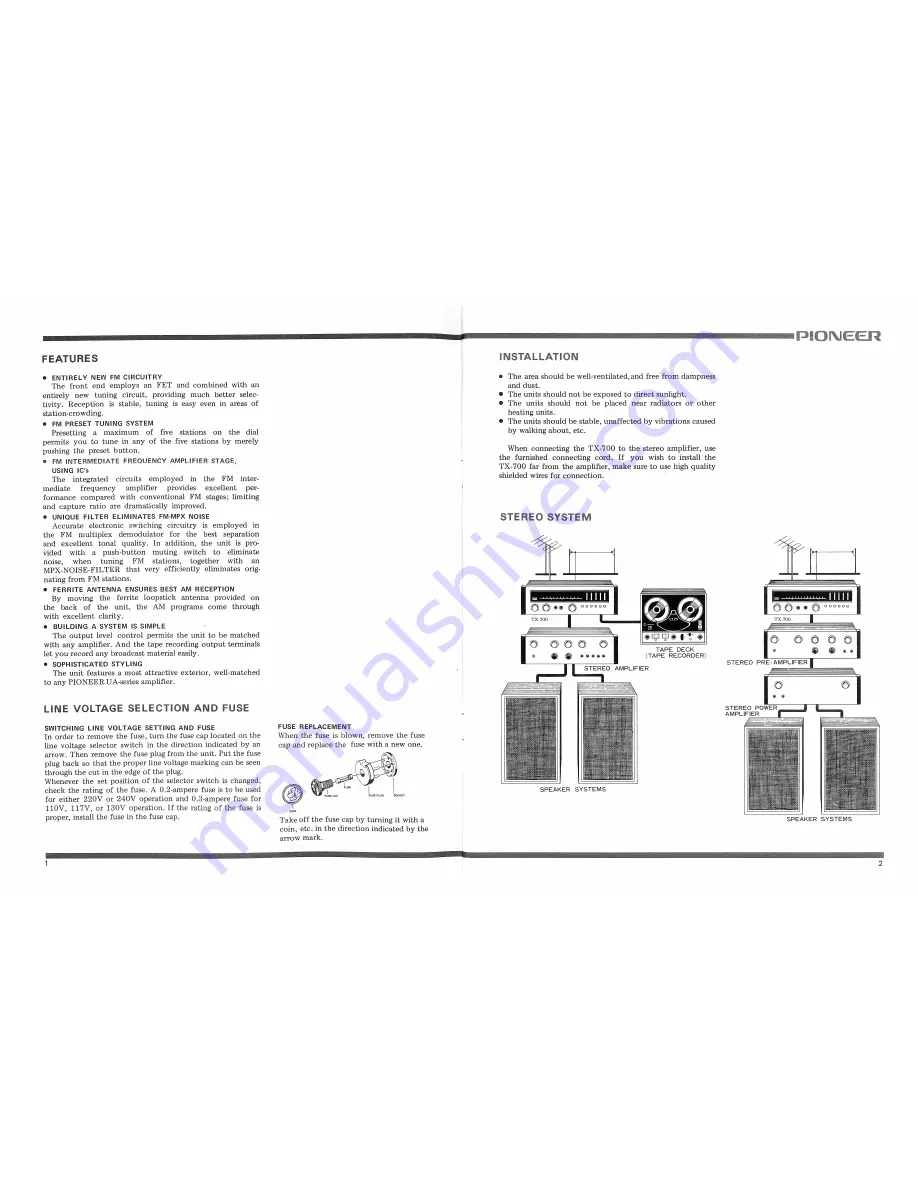 Pioneer TX-700 Installation, Operation And Service Manual Download Page 2