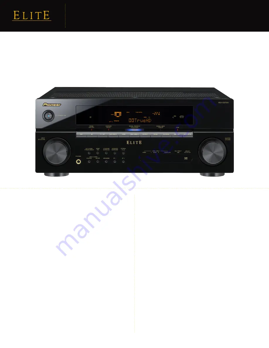 Pioneer VSX03TXH - Elite AV Receiver Specification Sheet Download Page 1