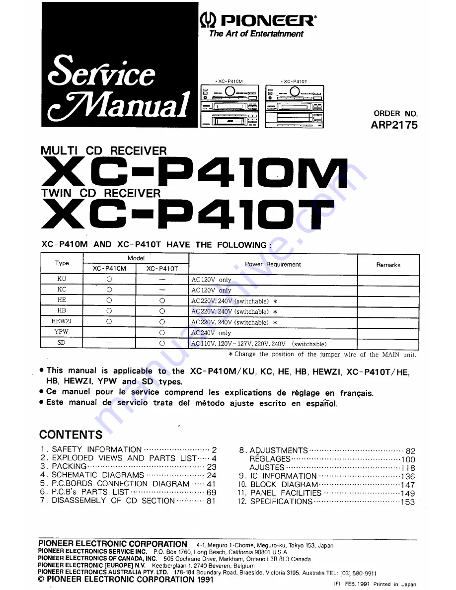 Pioneer XC-P410M Service Manual Download Page 1