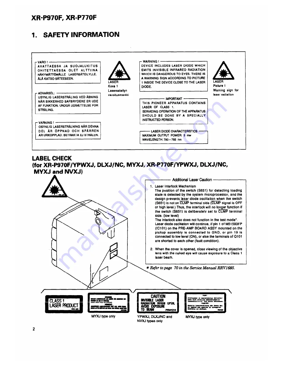 Pioneer XR-P770F Service Manual Download Page 2