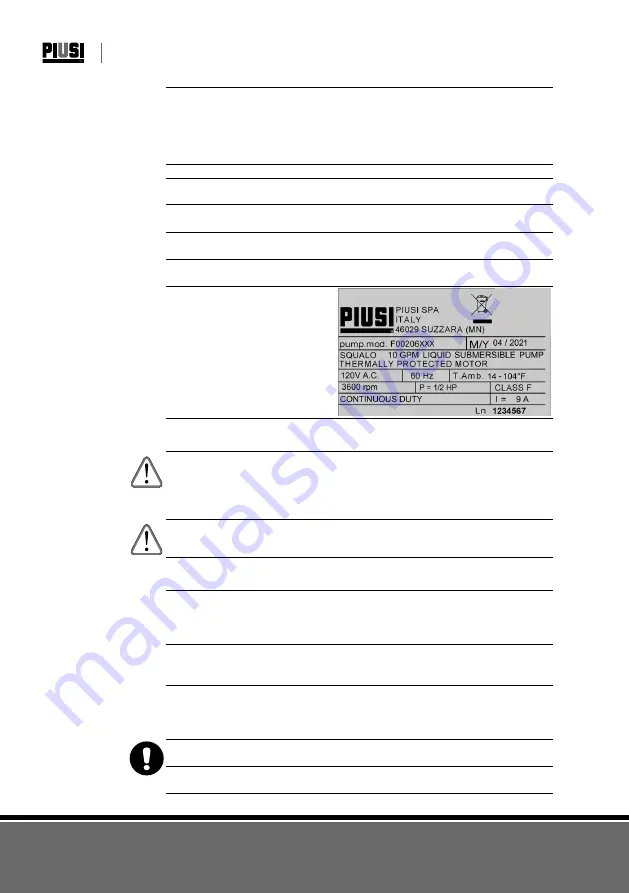 Piusi SQUALO Installation, Use And Maintenance Instructions Download Page 12