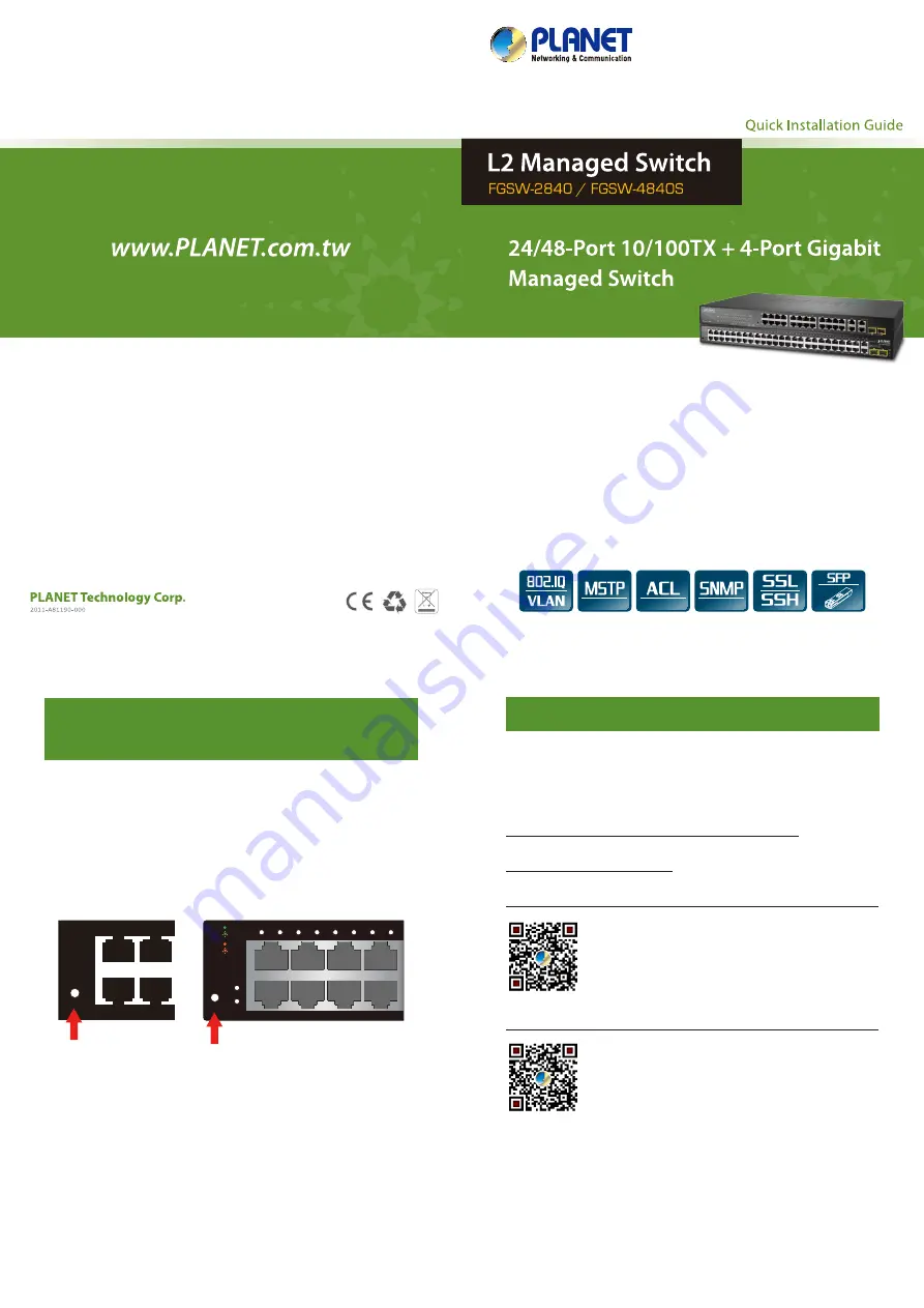 Planet Networking & Communication FGSW-2840 Quick Installation Manual Download Page 2