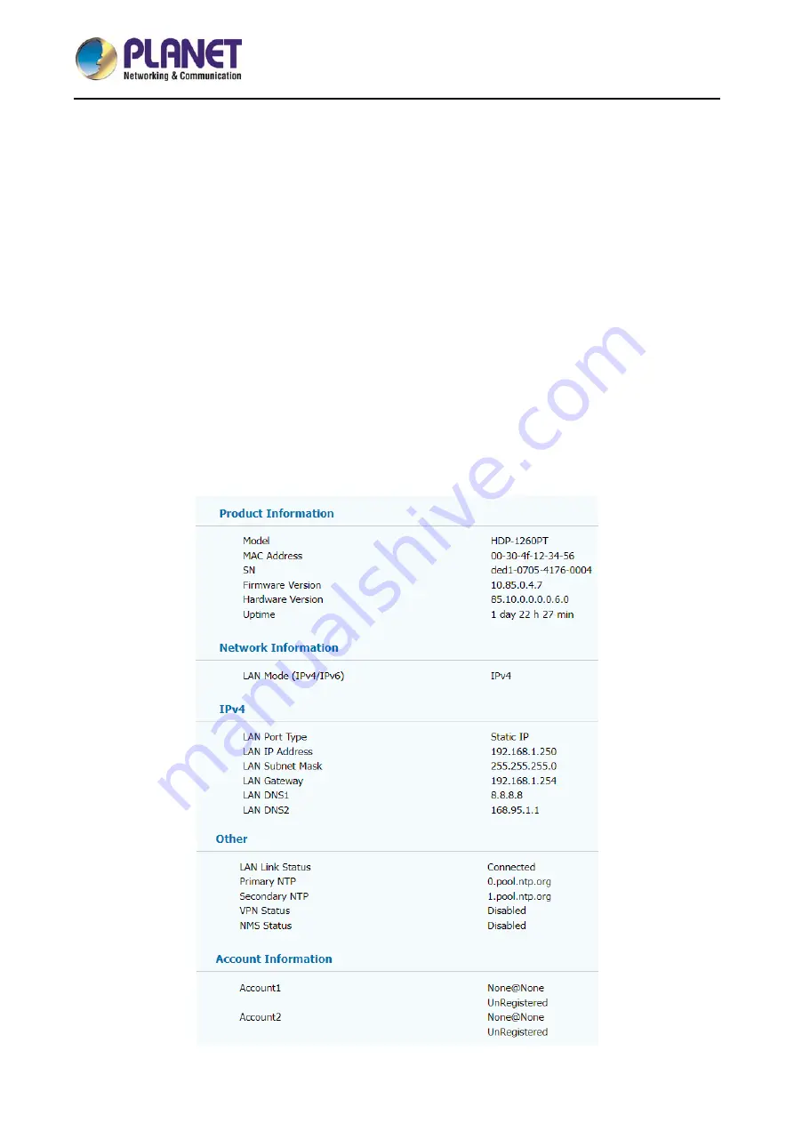 Planet HDP-1260PT User Manual Download Page 22