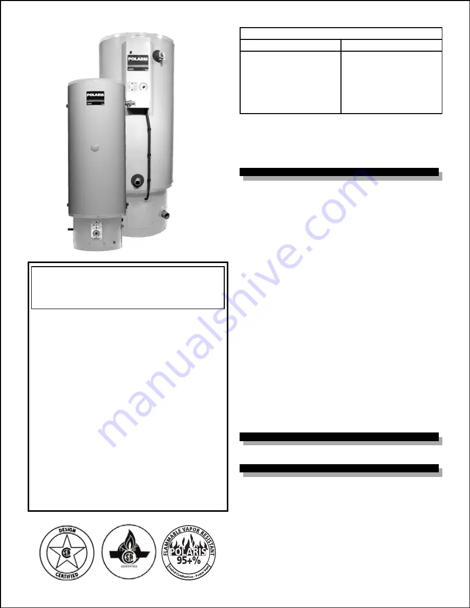 Polaris PG10* 100-199-3NV Installation Instructions Manual Download Page 1