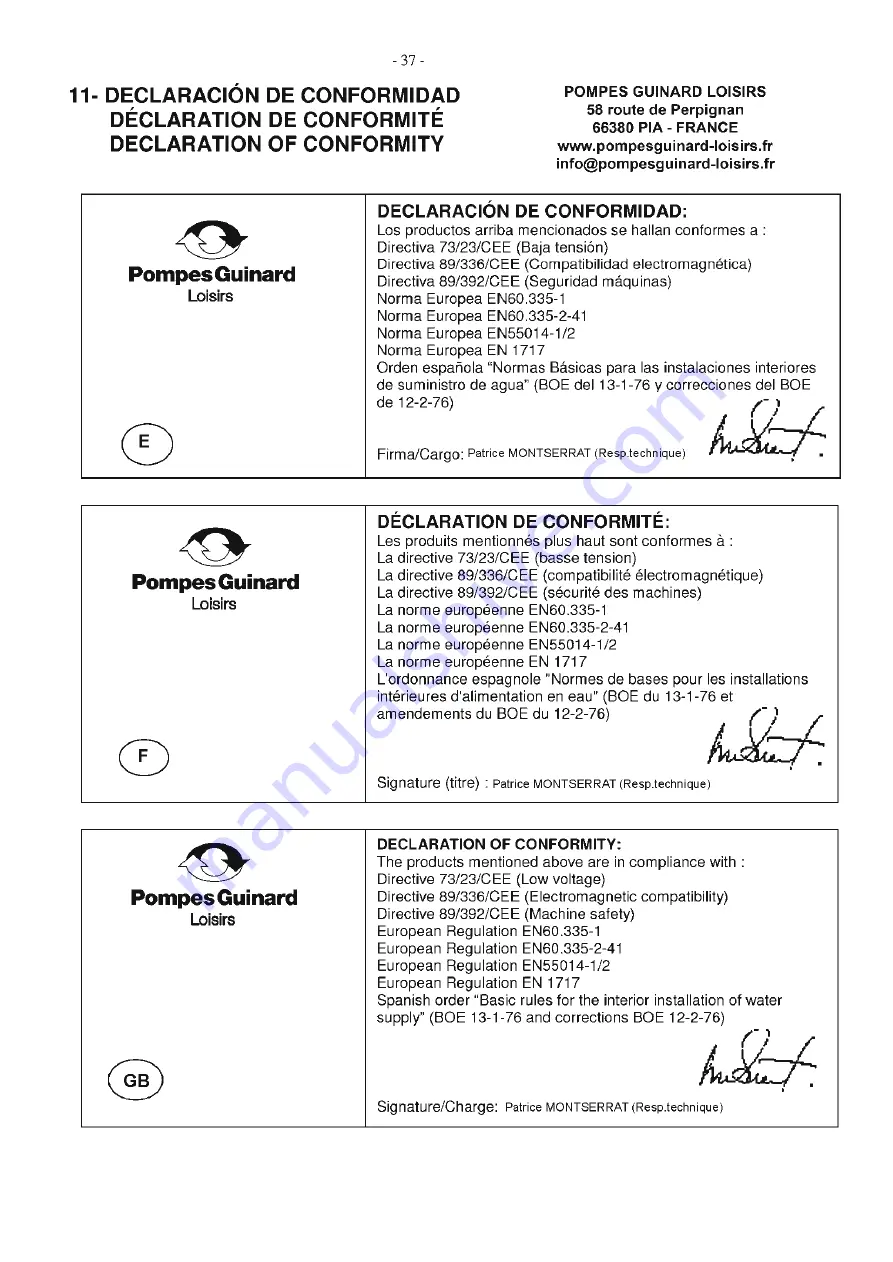 Pompes Guinard Loisirs AQUABOX 350 Operating Instructions Manual Download Page 37