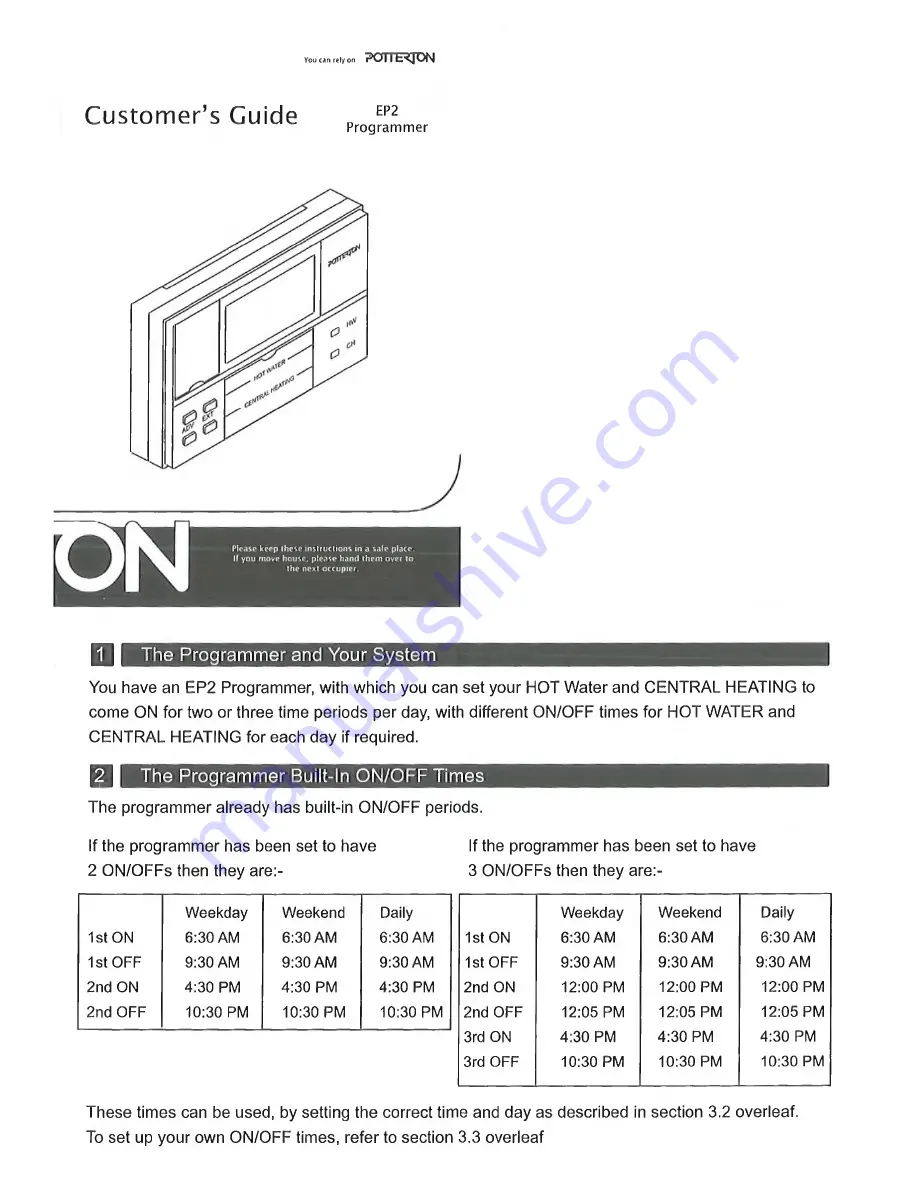 Potterton EP2 Customer'S Manual Download Page 1