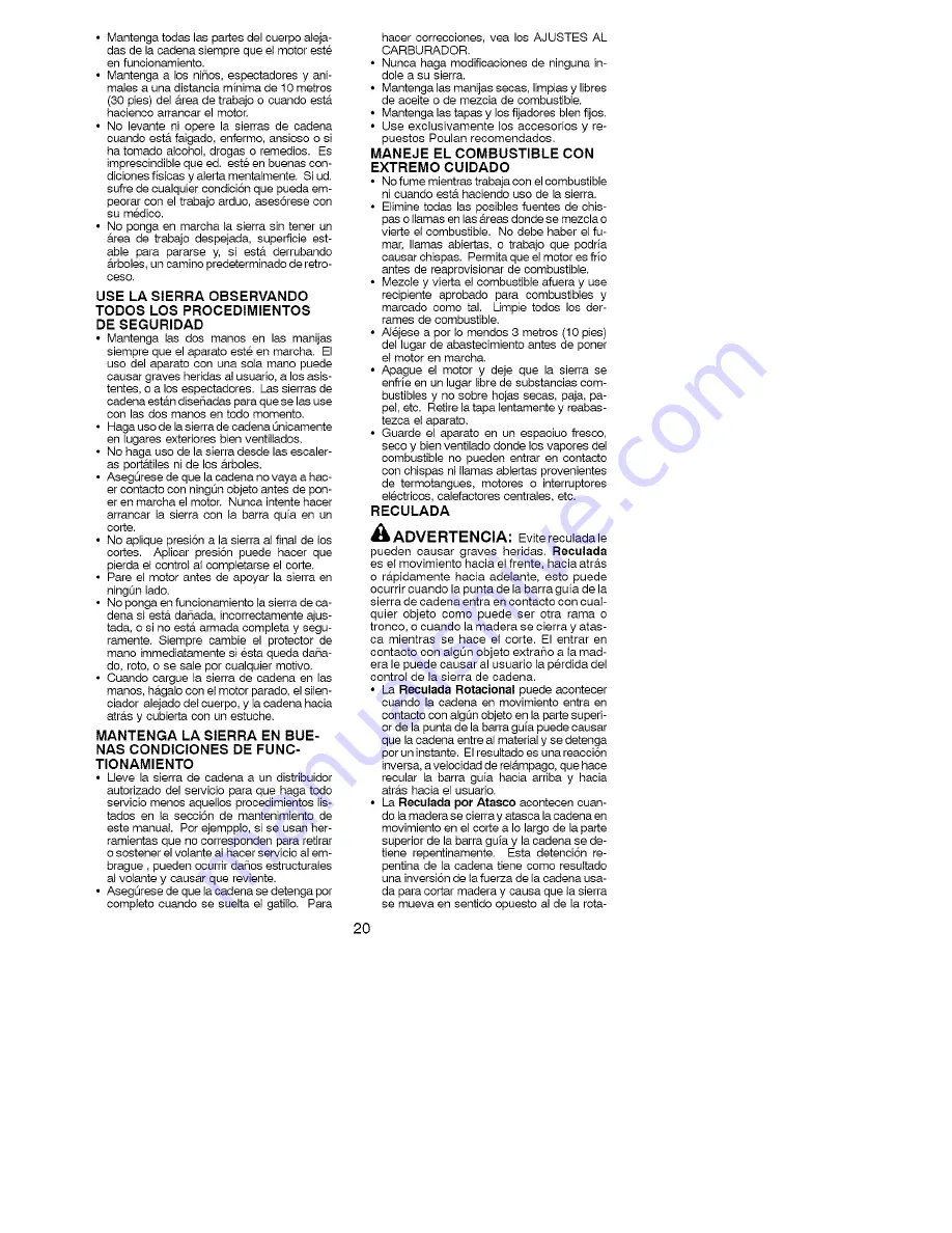 Poulan Pro 2250 LE Instruction Manual Download Page 20