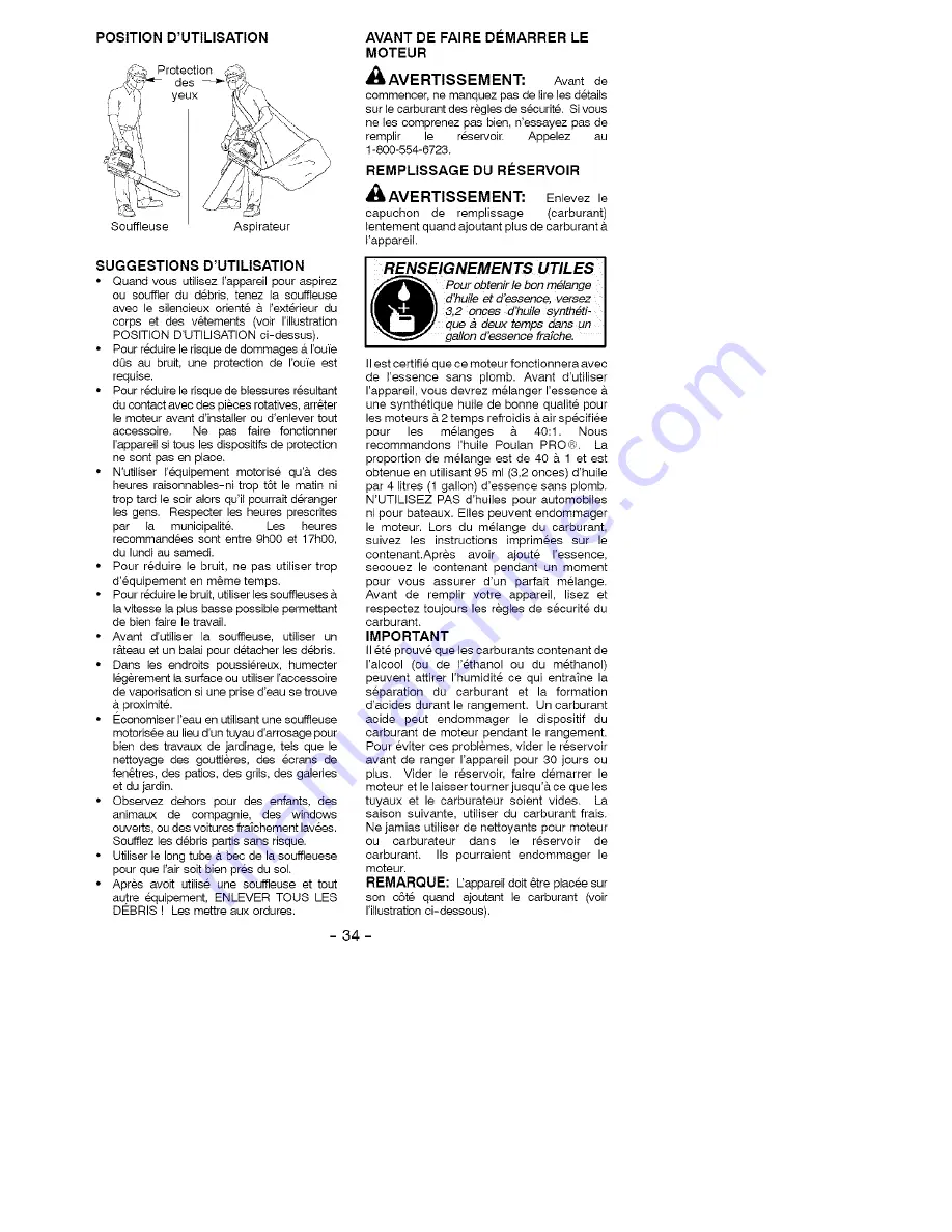 Poulan Pro PBV200 Instruction Manual Download Page 34