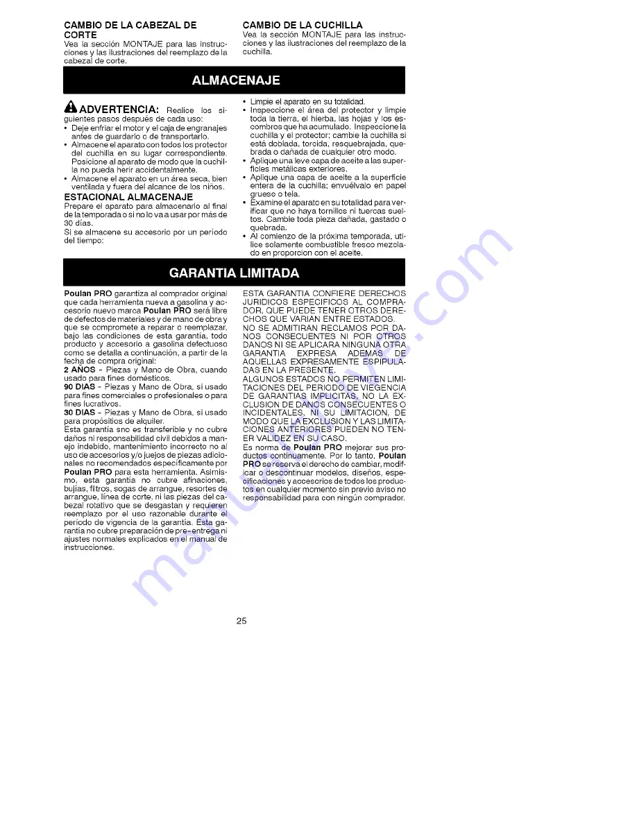 Poulan Pro PPB4000C Instruction Manual Download Page 25