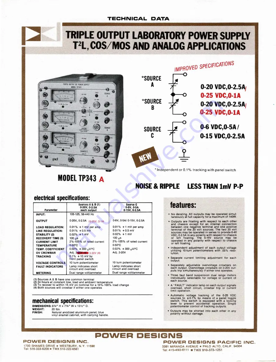 POWER DESIGNS TP340 Instruction Manual Download Page 1