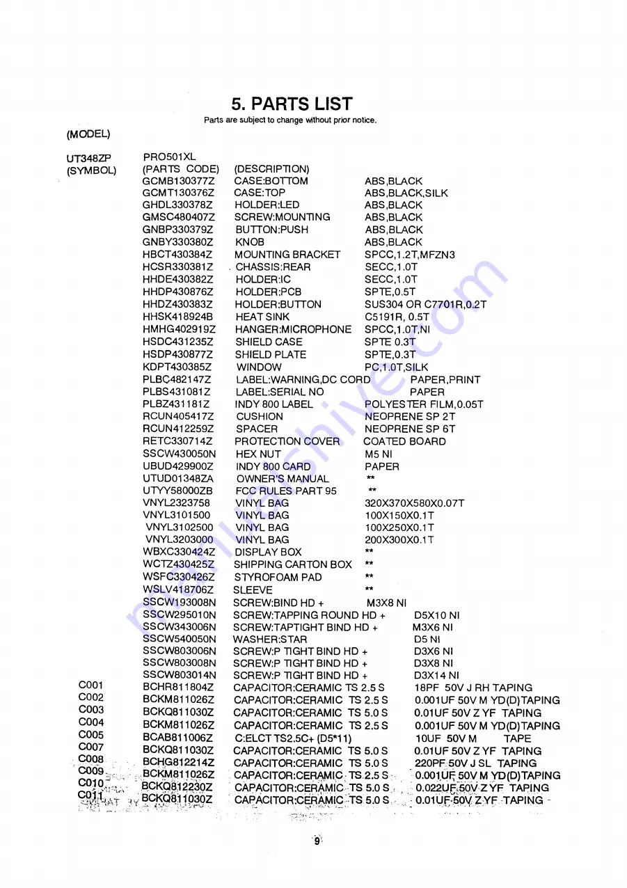 PRESIDENT BILLY Service Manual Download Page 10