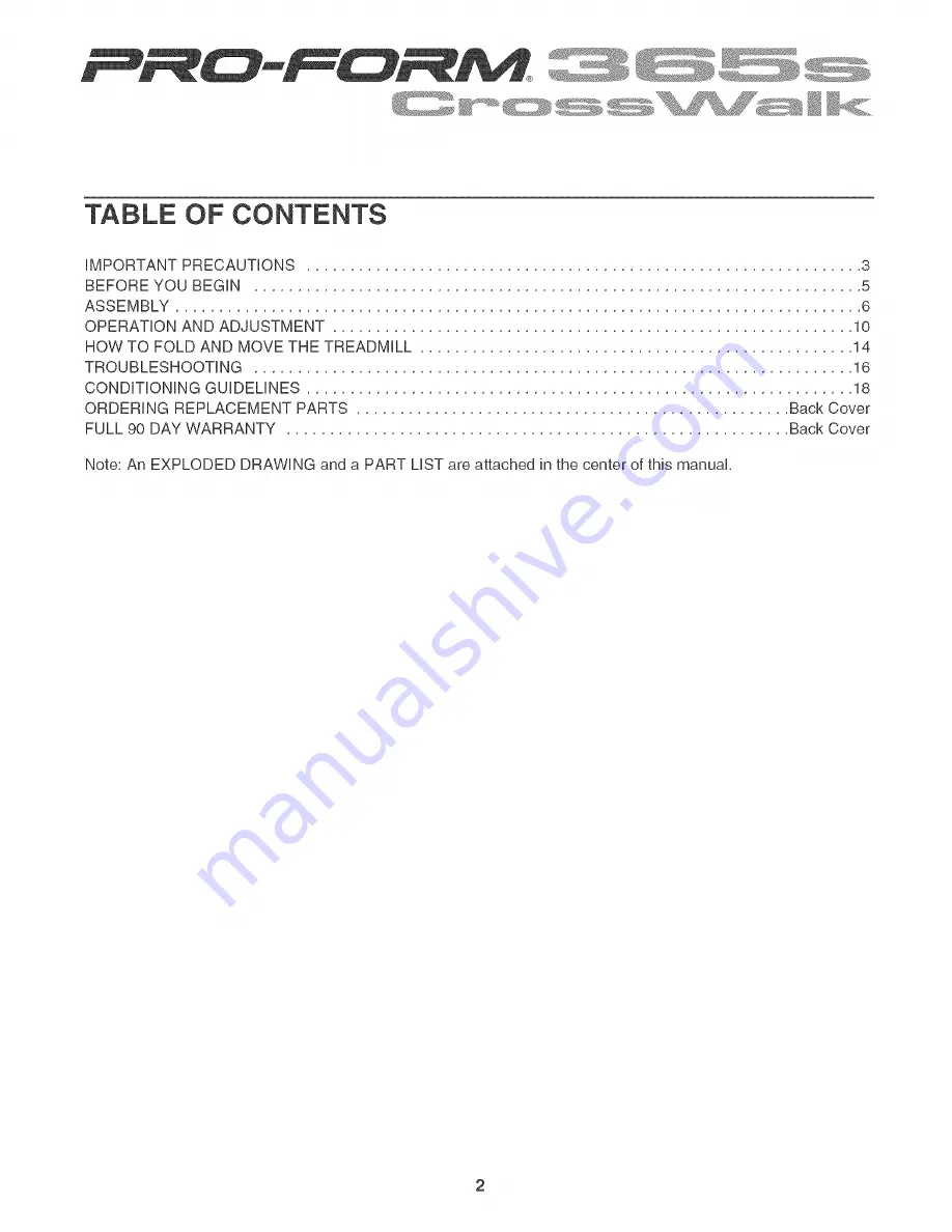 Pro-Form 365s CROSSWALK User Manual Download Page 2