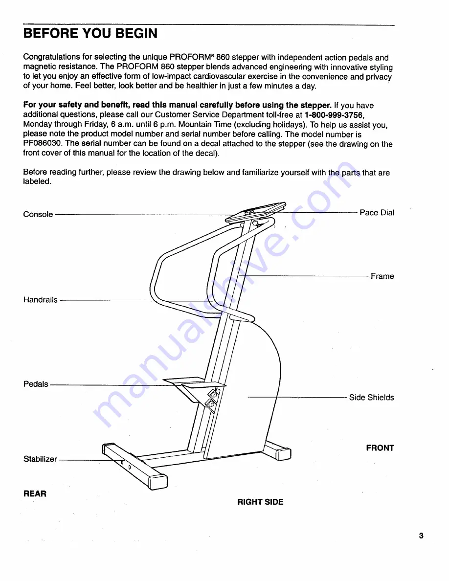 Pro-Form 860 Competitor Treadmill Owner'S Manual Download Page 3