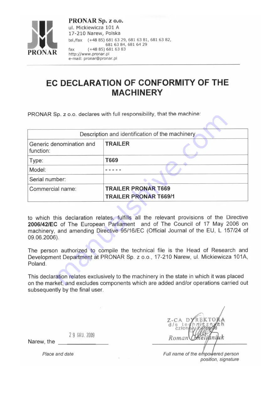 PRONAR T669/1 Operator'S Manual Download Page 6