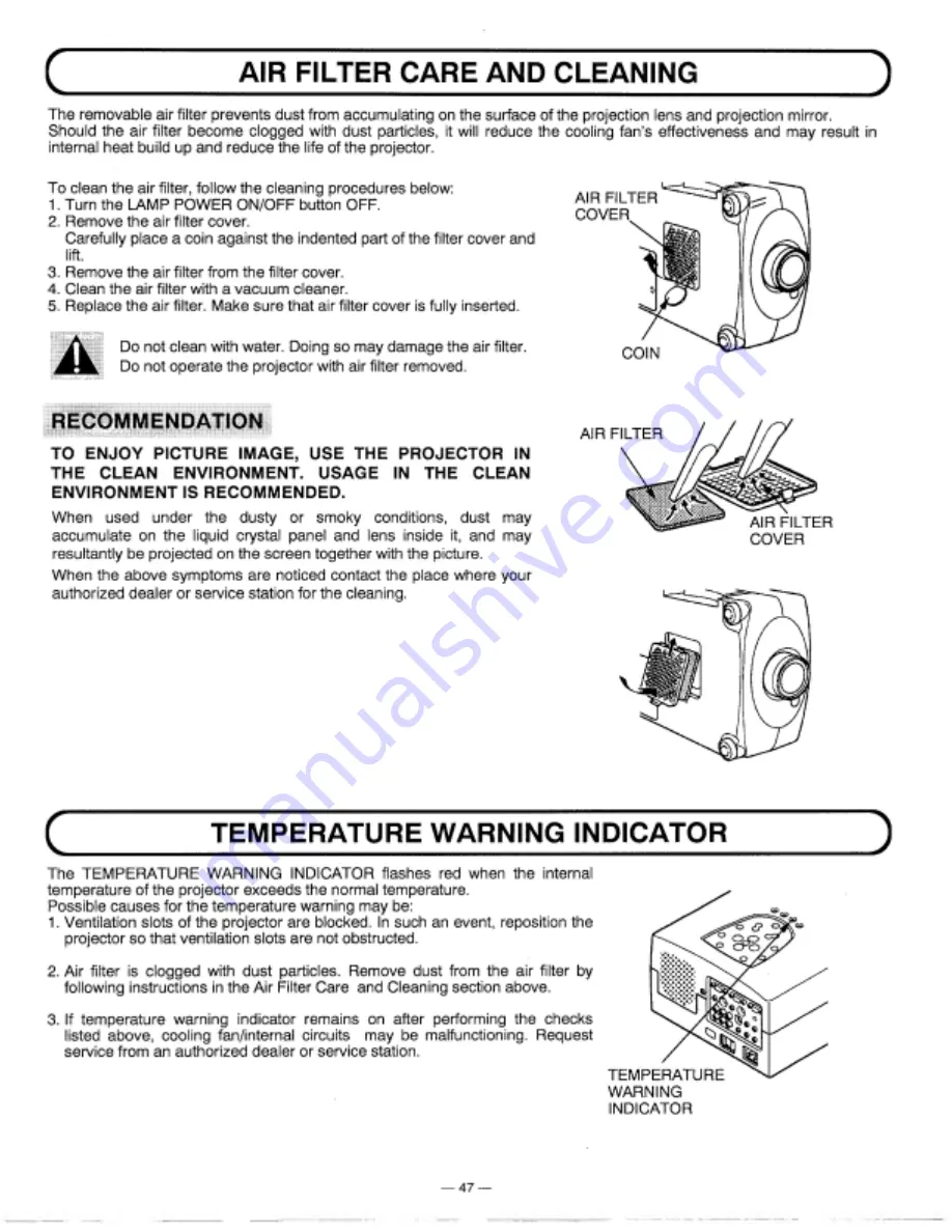 Proxima Desktop Projector 9200 User Manual Download Page 47