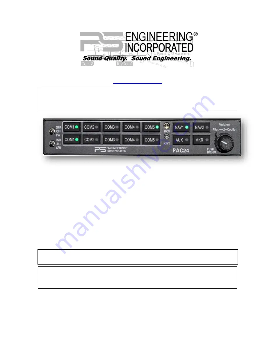 PS Engineering PAC24 Installation And Operation Manual Download Page 1