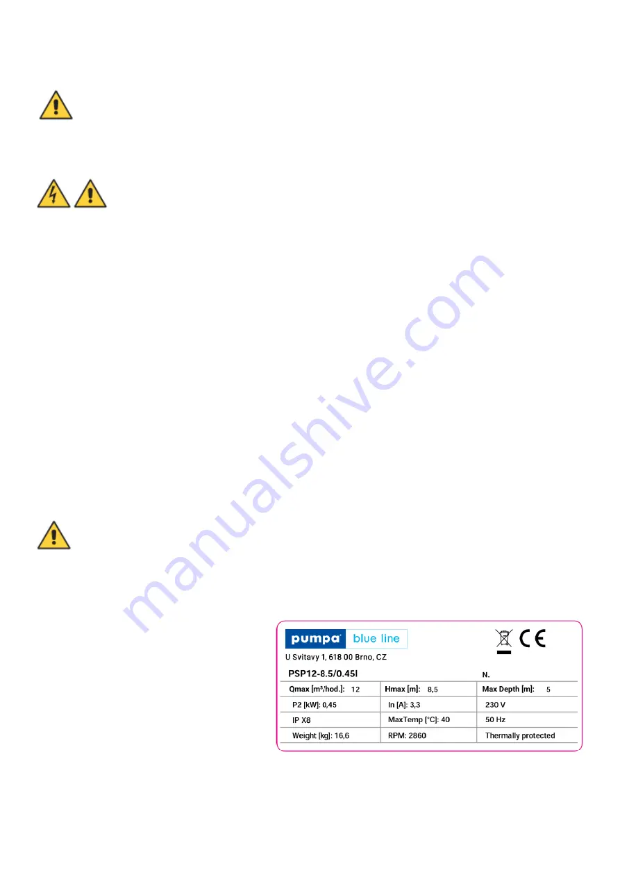 pumpa BLUE LINE PSP Series Translation Of The Original Instruction Manual Download Page 20