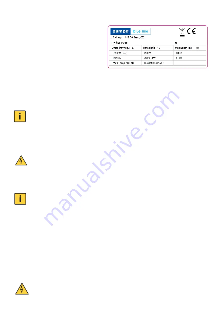 pumpa BLUE LINE PXSM Translation Of The Original Instruction Manual Download Page 13