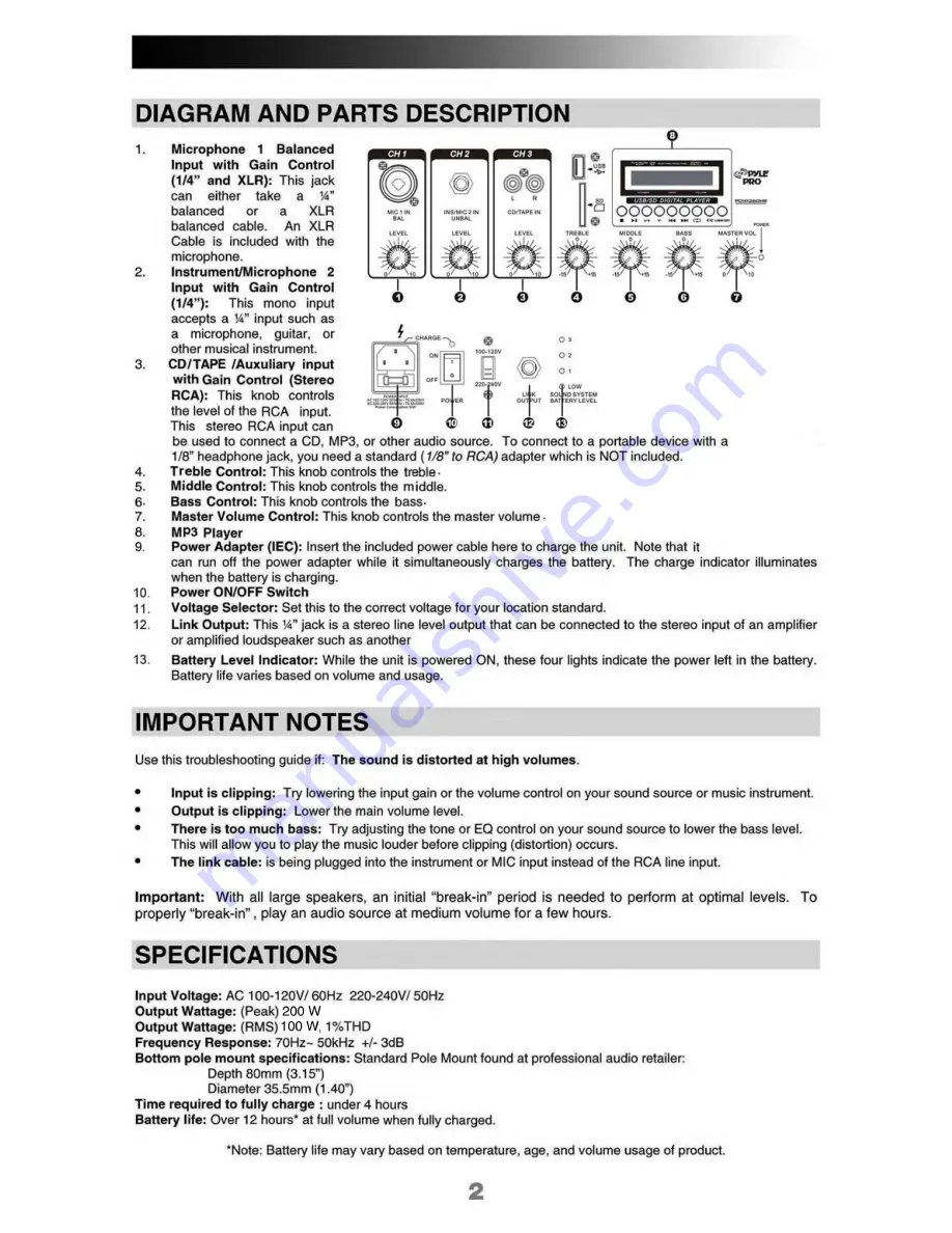 Pyle Pro PCMX260MB Manual Download Page 3